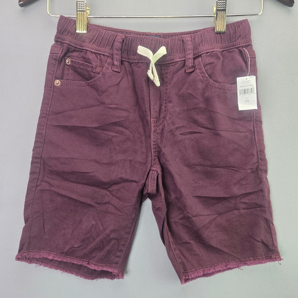Gap Boys Denim Shorts Pull On Elastic Waist Size L 10 Burgundy Maroon Raw Hem